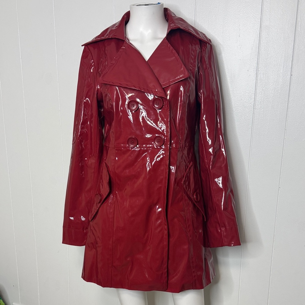 Y2K Mossimo red plastic shiny pea coat women’s M